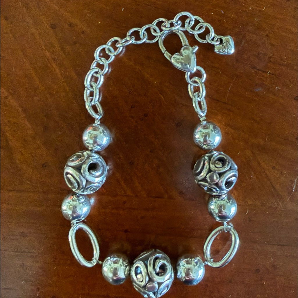 Silver Beaded Bracelet With Heart Clasp And Matching Earrings 20$